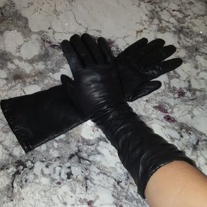 NICE! Vintage Black Leather Cashmere Gloves ITALY